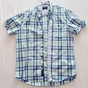 7Diamonds Large Multi colored checkered patterned short sleeve button down shirt